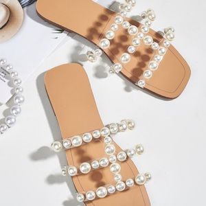 Faux Pearl Decor Flat Sandal